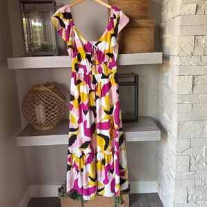 Nine West Pink, Yellow, Black & White Abstract Maxi Dress